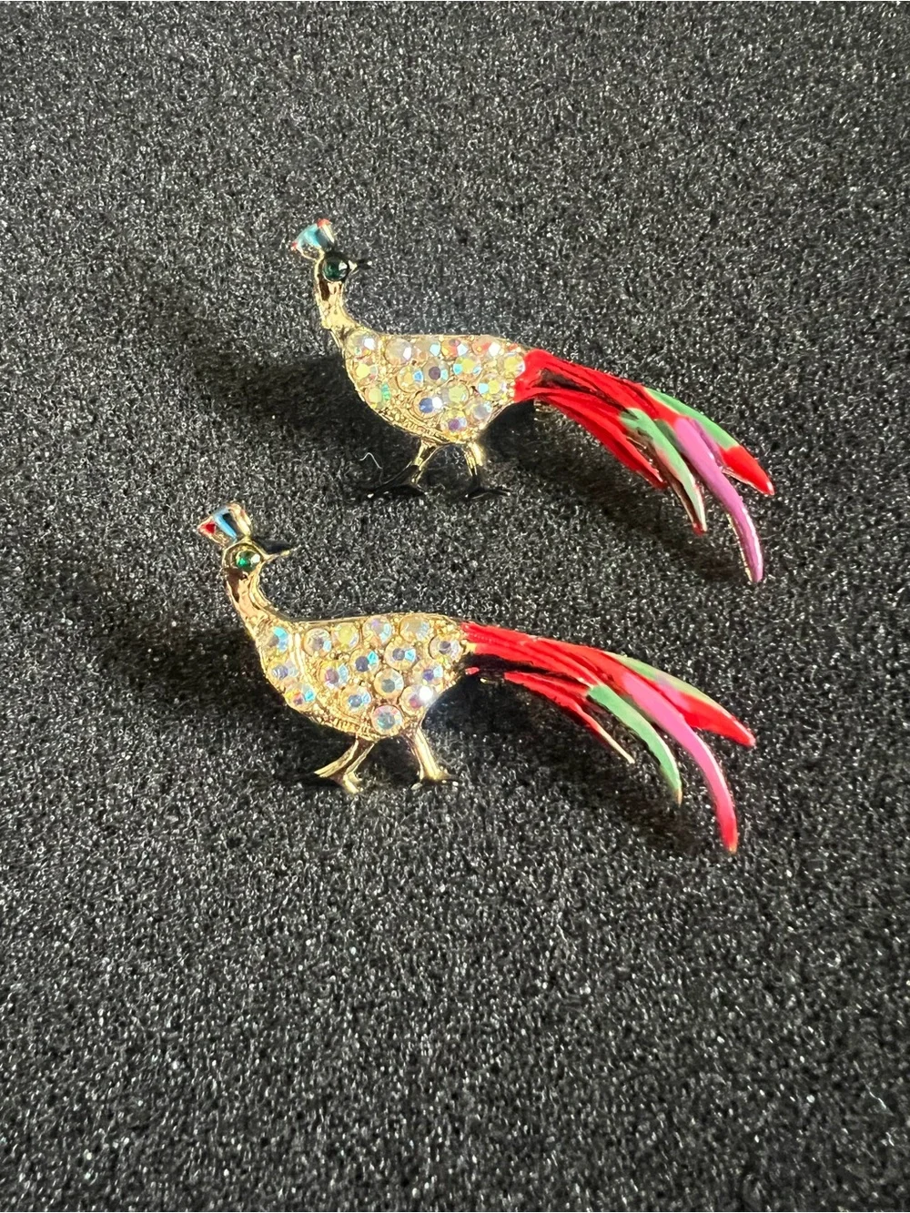 Vintage Peacock Bird Pins Brooches Set of 2